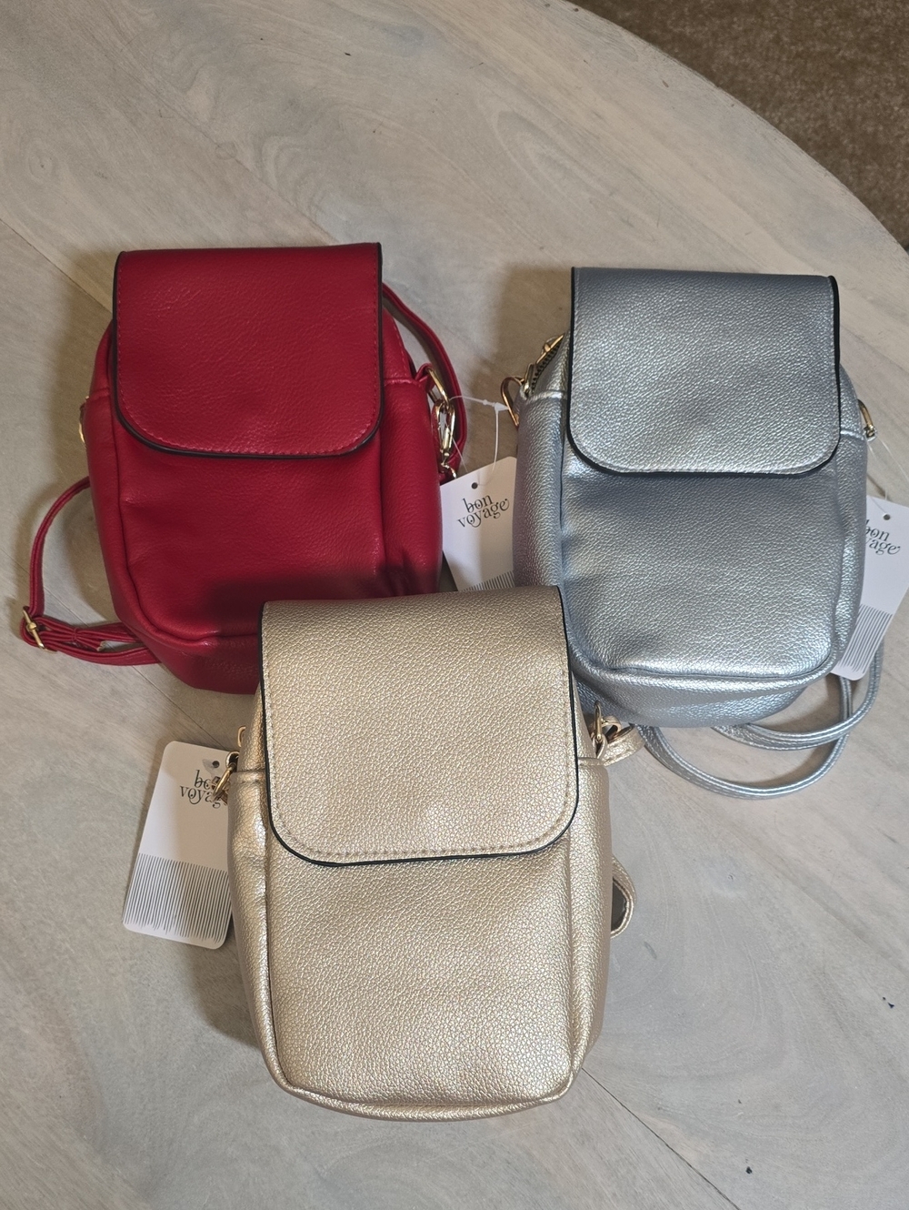 NWT Bon Voyage Mini Phone Crossbody Bag Bundle - Lot of 3 (Red, Silver, Gold)